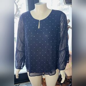 Roz & Ali Navy Blue Embellished Puff Sleeve Blouse